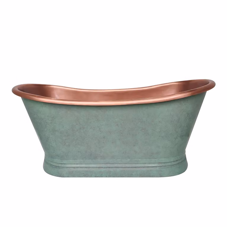 Bañera exenta de doble extremo tradicional Sienna de Hudson Reed, diseño ovalado en cobre con exterior verdigris, An: 150 cm