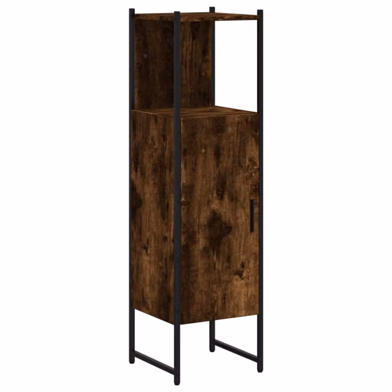 Armario de baño Syfax de madera y metal en roble ahumado y marrón, diseño industrial con puertas de bisagra, An/P/Al: 33 x 33 x 120,5 cm