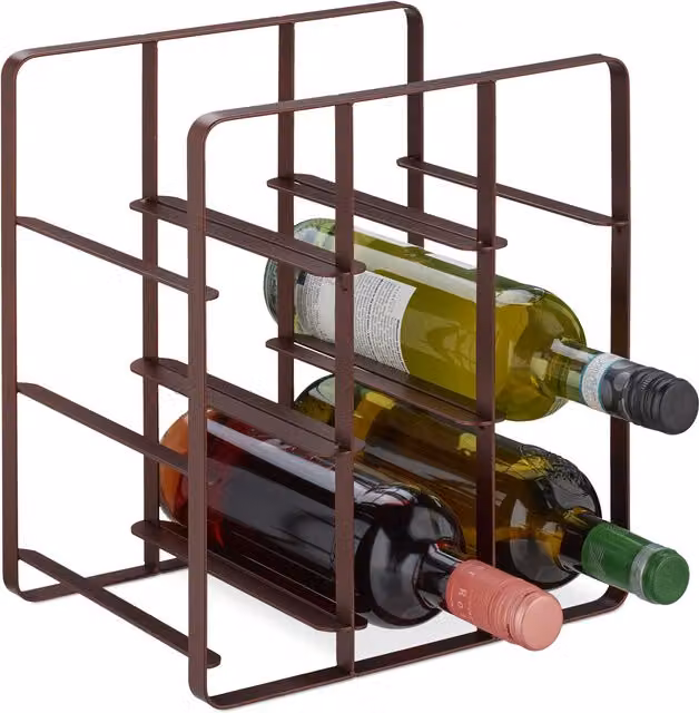 Botellero de pie Relaxdays para 9 botellas de hierro en color marrón, An/P/Al: 30 x 27,5 x 20 cm