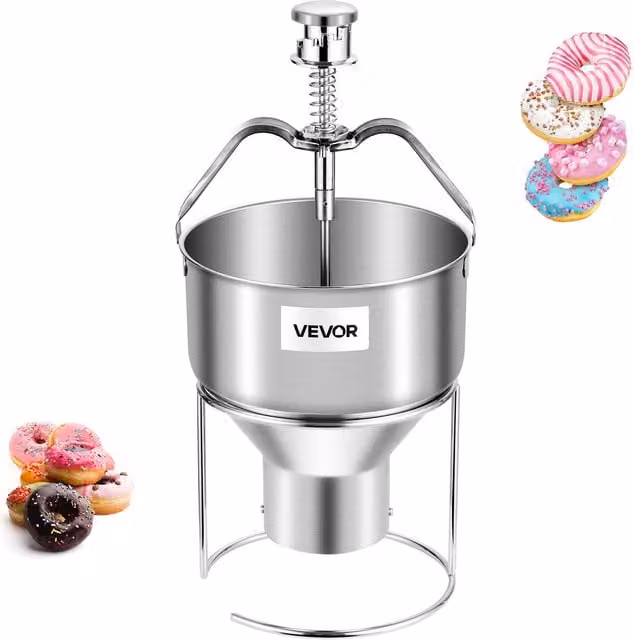 Dispensador de donas manual Vevor de acero inoxidable color plata con 6 niveles de grosor ajustable y soporte