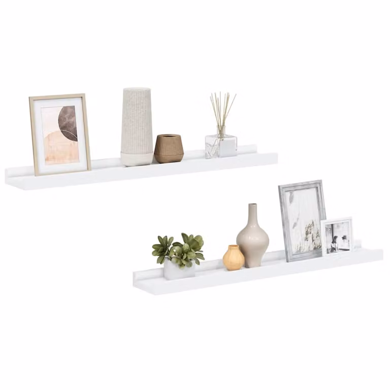 Set de 2 repisas para marcos de fotos vidaXL en MDF blanco, An/P/Al: 60 x 9 x 3 cm