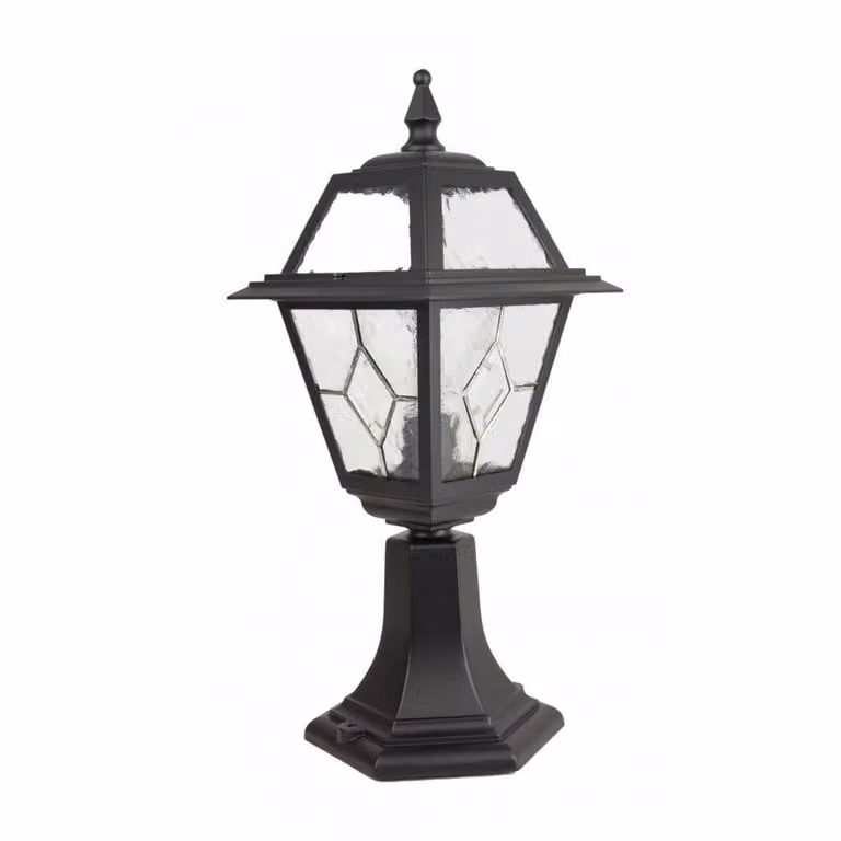 Lámpara de pie exterior retro SU-MA modelo K 4011/1/N con cristal de colores y acabado negro, IP43, Altura: 47 cm