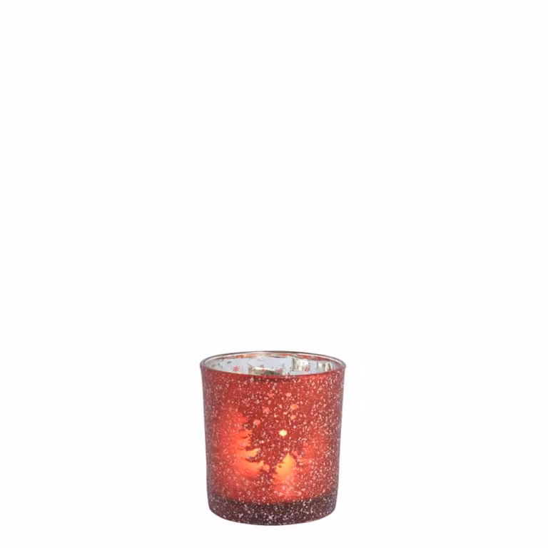 Portavelas decorativo de mesa Sia Deco en vidrio rojo y plata con diseño floral para tealight