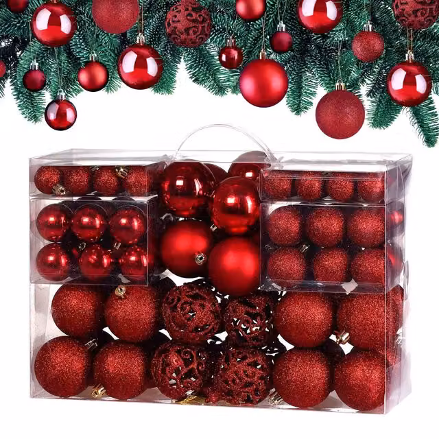 Set de 100 bolas de navidad redondas de plástico Casaria en color rojo para tu árbol