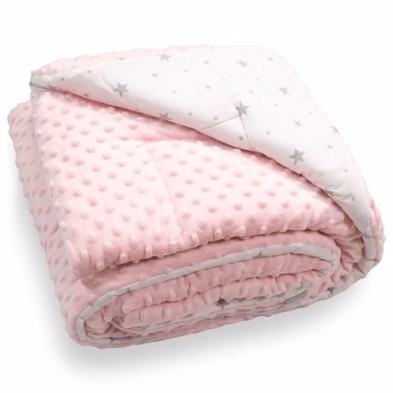 Manta reversible Stella de minky y algodón extra suave para bebé en color rosa