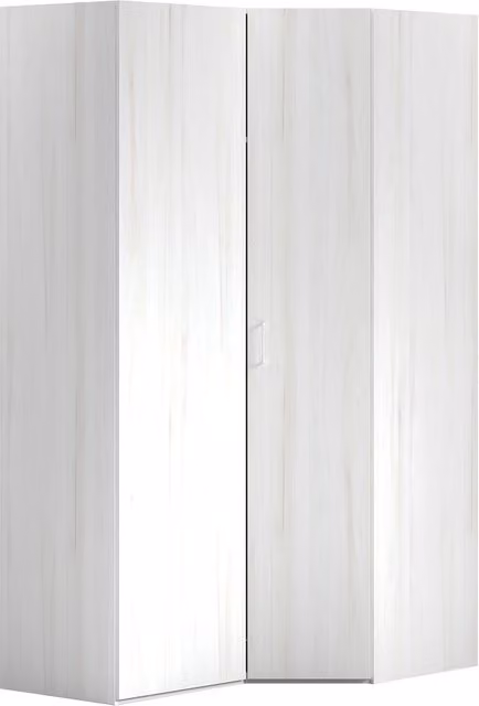 Armario de rincón para dormitorio Noel de El Corte Inglés en color blanco y beige con puertas batientes y acabado mate