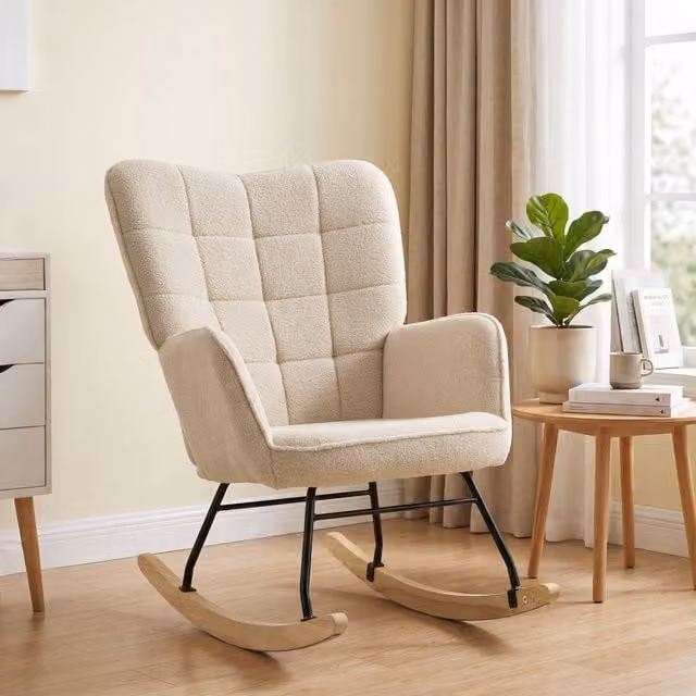 Silla mecedora Homcom beige con reposabrazos y estructura mixta An/P/Al: 71 x 98 x 101 cm