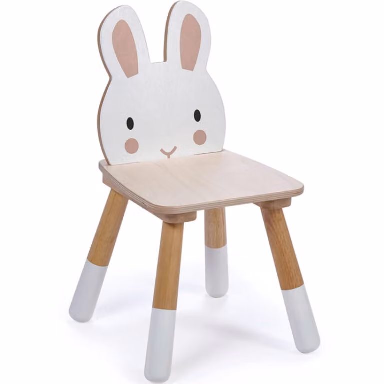 Silla infantil de madera con diseño de conejo Tender Leaf Toys en color beige y blanco, An/P/Al: 30 x 30 x 47,5 cm