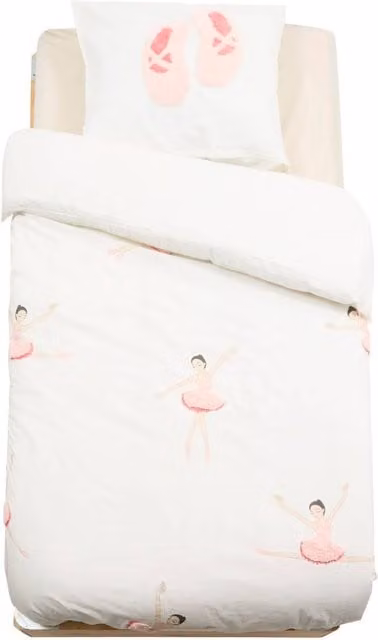Juego de cama Tufy de Atmosphera para niños con estampado de bailarina en blanco y rosa, incluye funda nórdica y funda de almohada de algodón, An/P/Al: 140 x 200 cm