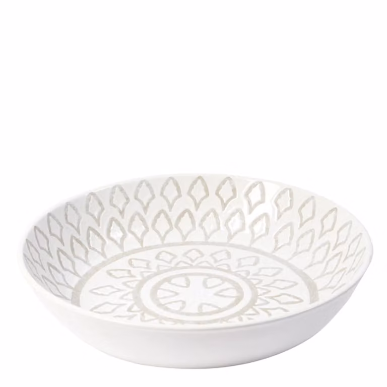 Ensaladera decorativa moderna Sia Deco de cerámica en colores blanco, beige y gris, forma redonda, Diámetro: 41 cm