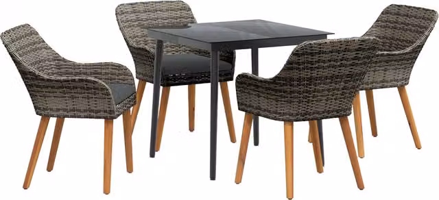 Conjunto de comedor de jardín SYFAX de 5 piezas en ratán sintético gris con mesa de cristal cuadrada