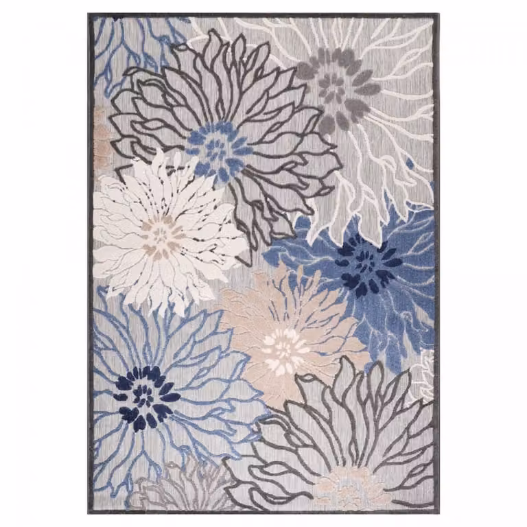 Alfombra kilim de exterior para terraza y jardín Un amour de tapis, azul y gris, An/P: 120 x 170 cm