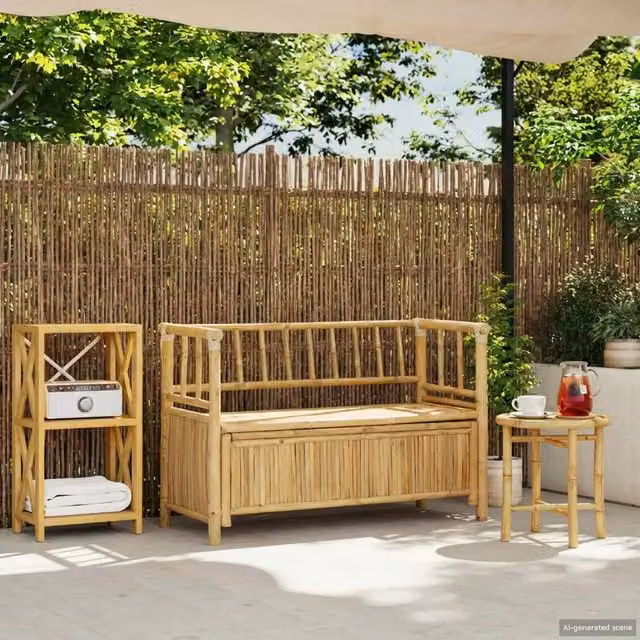 vidaXL Banco de almacenamiento de jardín de bambú color marrón An/P/Al: 110 x 47 x 80 cm