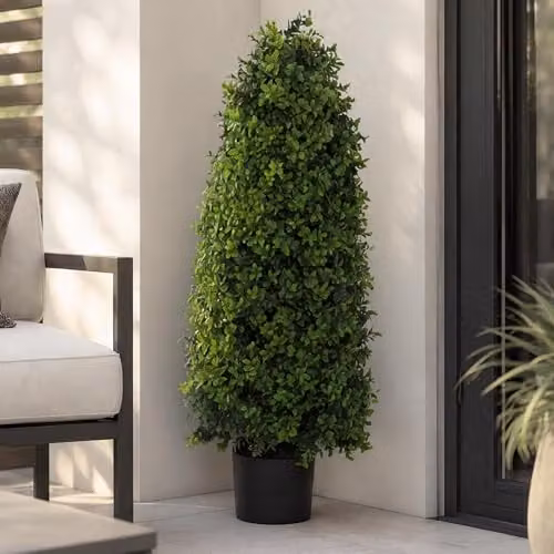 Planta de boj artificial Mendler HWC-Q89 en maceta, color verde, para decoración de exterior o interior, Al 90 cm x An 35 cm x P 35 cm