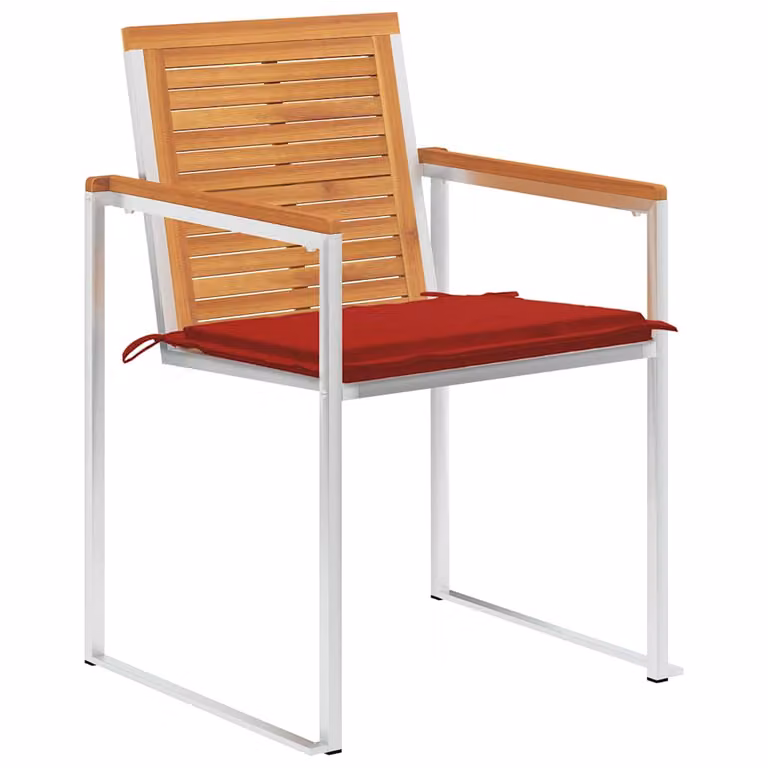 Set de 6 sillas de jardín apilables vidaXL de madera de acacia con cojines rojos