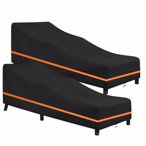 Pack de 2 fundas impermeables y anti-UV LCGOD para tumbona y banco de jardín en poliéster 600D, color negro y naranja, An/P/Al: 200 x 75 x 40 cm