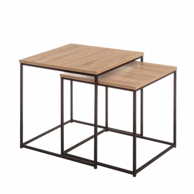 Set de 2 mesas de centro nido modernas casaselección de madera y metal en colores negro, beige y marrón, An/An/Al: 50 x 50 x 50 cm