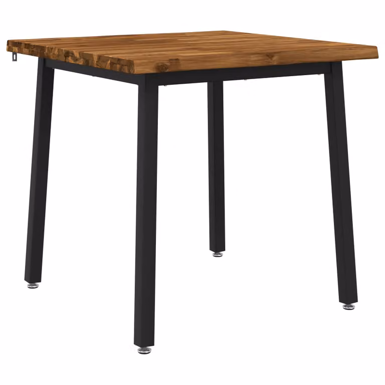 Mesa de comedor moderna vidaXL de madera de acacia sólida con borde natural y patas de metal, An/P/Al: 60 x 55 x 75 cm, color marrón y negro