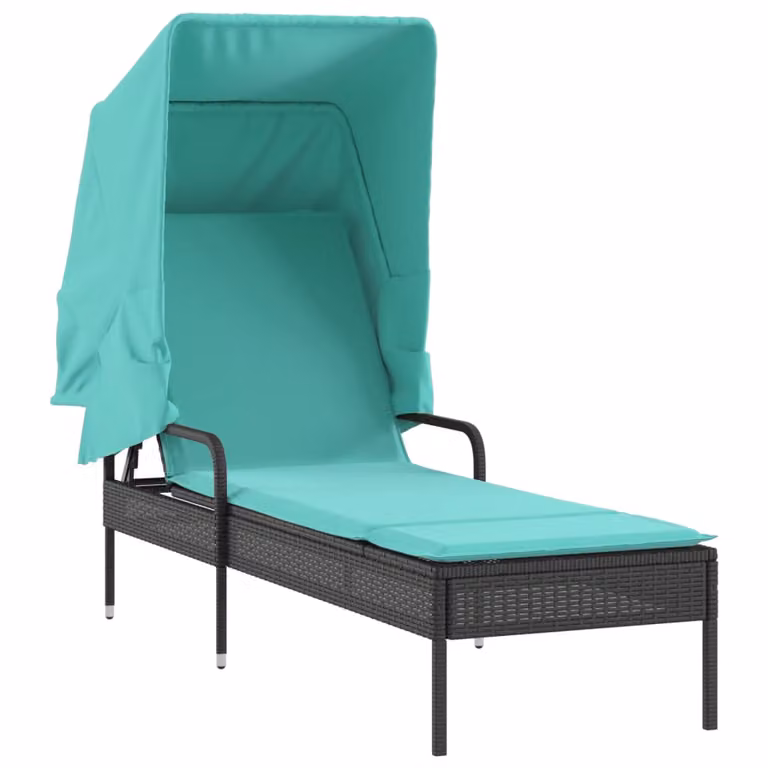 Tumbona con toldo y reposacabezas ajustable vidaXL de poliratán en color negro y turquesa para jardín