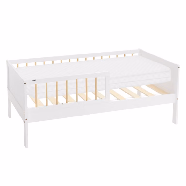 Cama infantil ML-Design de madera de pino con colchón de espuma en blanco y beige, An/P/Al: 140 x 70 x 70 cm
