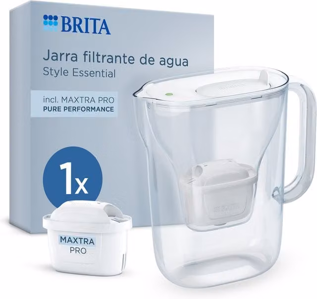 Jarra filtrante Brita Style Essential blanca y transparente con tapa y apta para lavavajillas