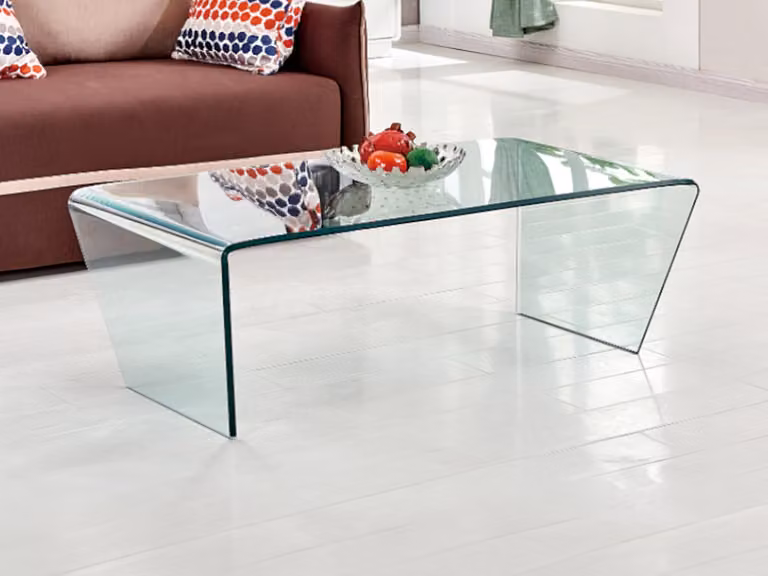 Mesa de centro SUZANA de VENTE-UNIQUE en cristal templado transparente y diseño moderno con forma rectangular y bordes redondeados An/P/Al: 80 x 60 x 40 cm