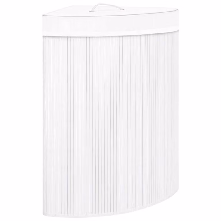 Cesto para la ropa sucia de esquina vidaXL de bambú blanco con bolsa extraíble de 60 l