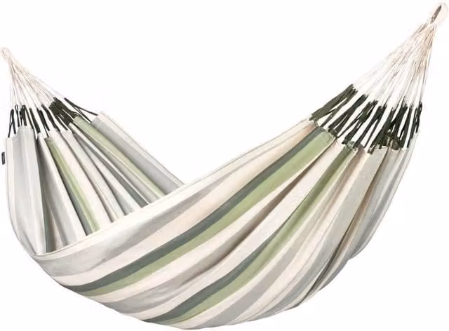 Hamaca Clásica Kingsize Outdoor Brisa Cedar de La Siesta en color gris y verde con diseño de rayas