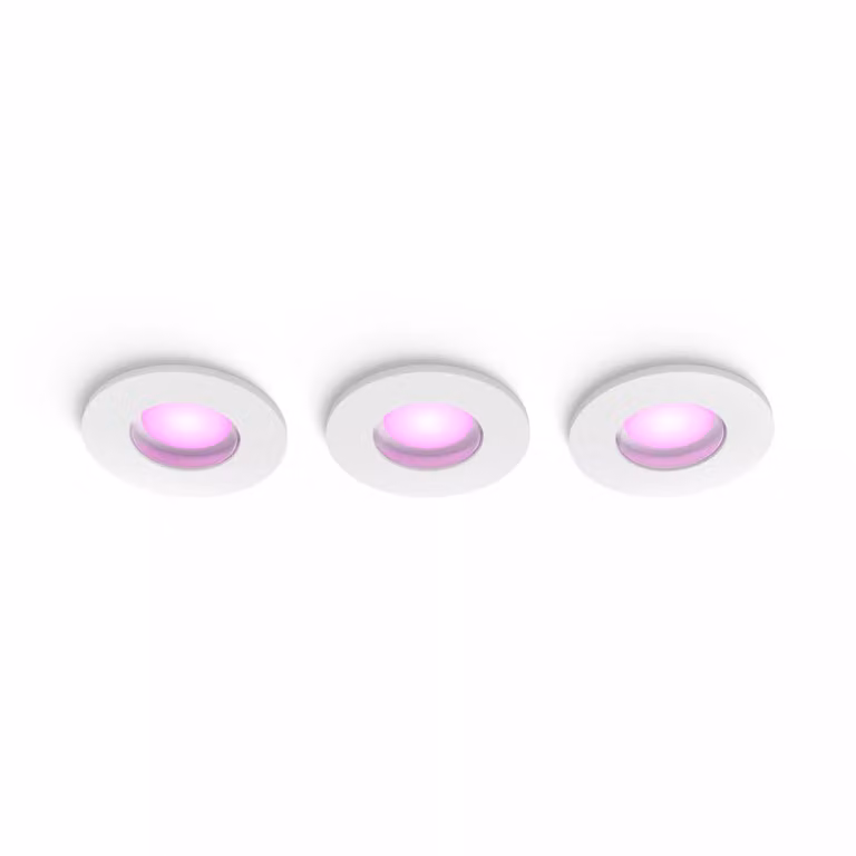 Pack de 3 focos empotrables LED Philips Hue White & Color Ambiance en color blanco con tecnología RGB y regulable para baño