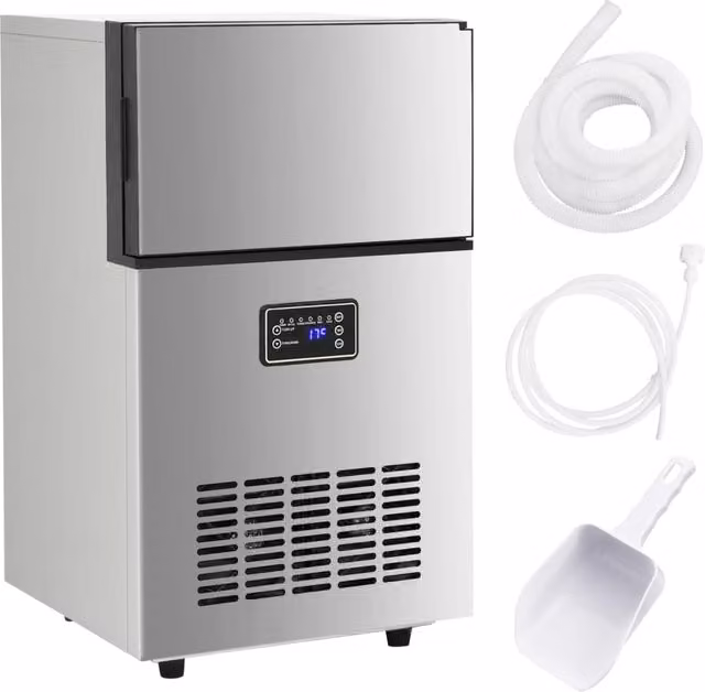 Máquina de hacer cubitos de hielo vidaXL en acero inoxidable color plata con pala de hielo y capacidad de 45 kg/24 h