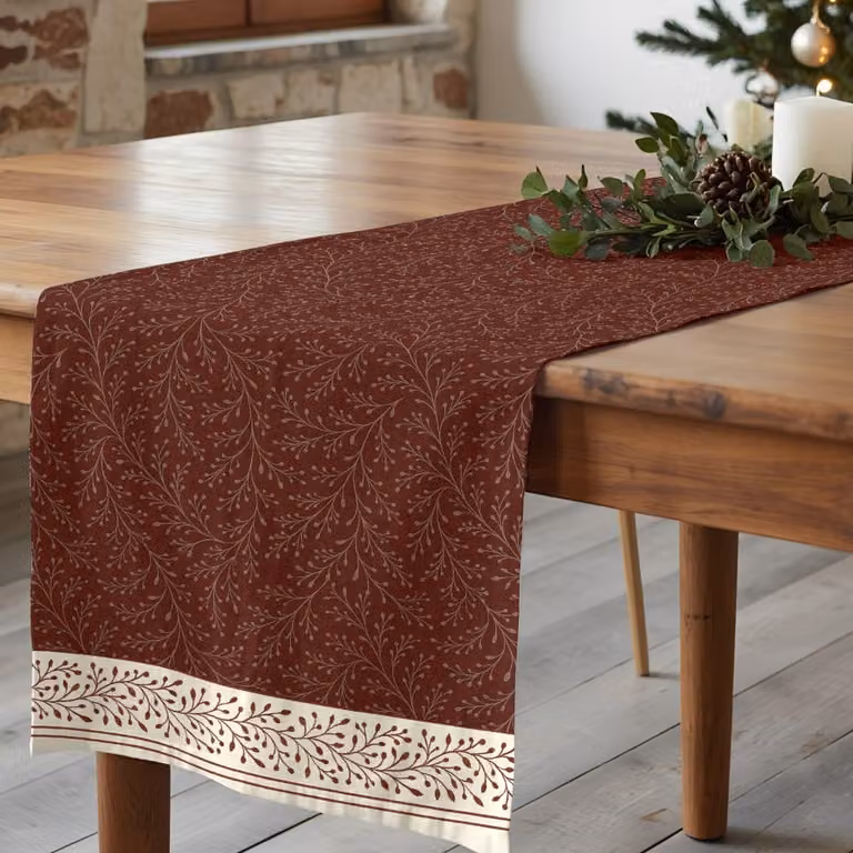 Camino de mesa de Navidad Muare Home en algodón color rojo, An/P: 50 x 150 cm