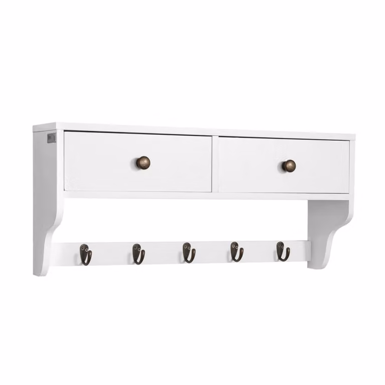 Perchero de pared SoBuy de madera con 5 ganchos y 2 cajones en color blanco