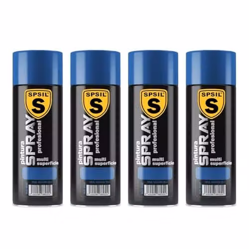 Pack de 4 unidades de Pintura Spray Profesional SPSIL Brillante Azul Oscuro de 400 ml para Metal, Madera y Plástico con Secado Rápido