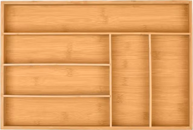 Cubertero para cajón Relaxdays de bambú y MDF con 6 compartimentos, color marrón natural, An/P/Al: 44,5 x 30 x 5 cm