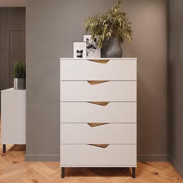 Aparador Marelle Vicco con 5 cajones en color blanco, An/P/Al: 120 x 76 x 41,8 cm