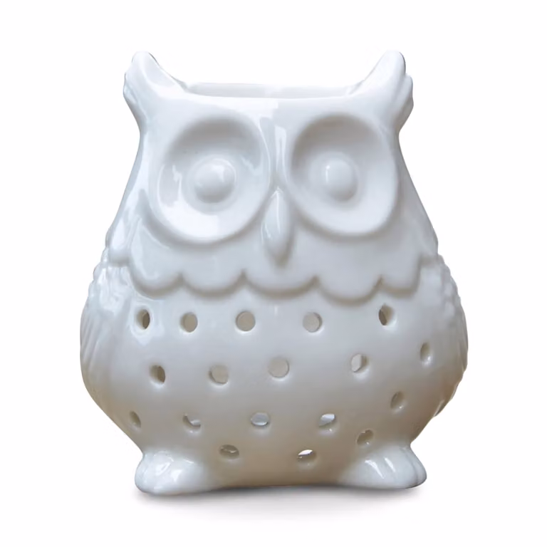 Quemador de perfume de cerámica Zen'Arôme con diseño de búho en color blanco, Altura: 12 cm