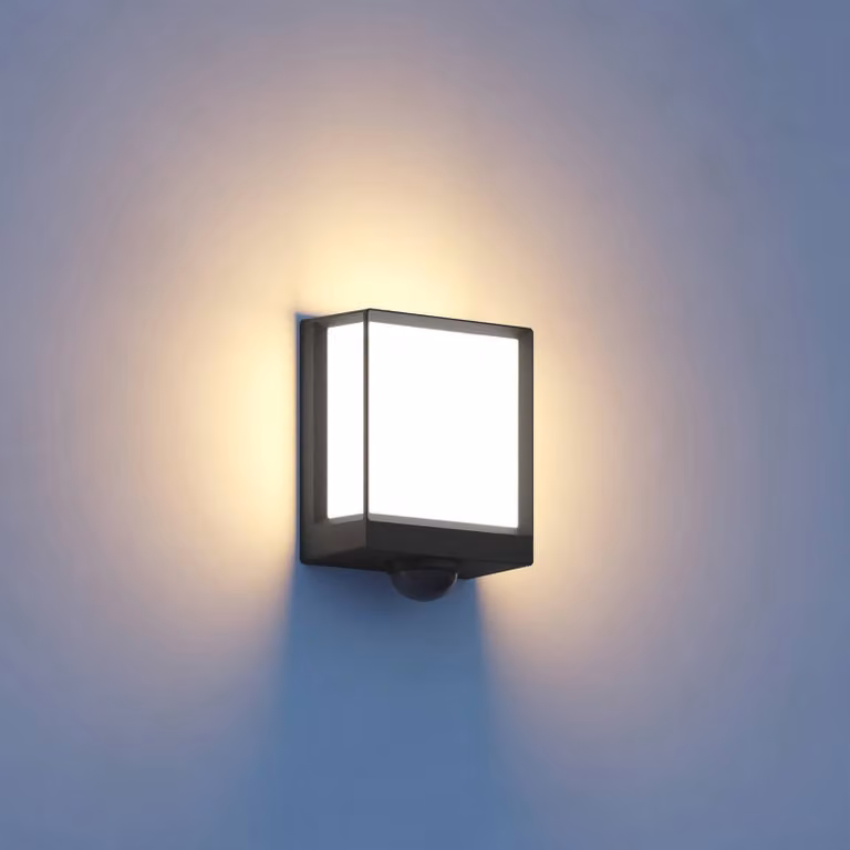 Aplique LED de exterior Steinel L 40 SC Bluetooth con sensor de movimiento, color negro, diseño cuadrado para jardín y escalones