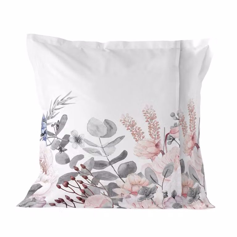 Funda de almohada Happy Friday de algodón con diseño floral multicolor en tonos gris y rosa, 80 x 80 cm