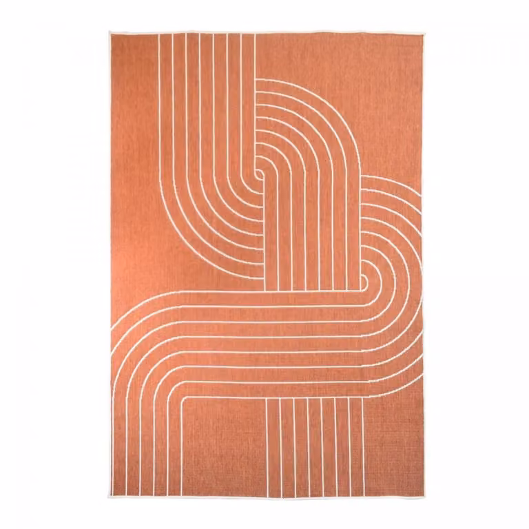 Alfombra de terraza exterior kilim reversible Un amour de tapis, color naranja y beige, An/P: 200 x 290 cm