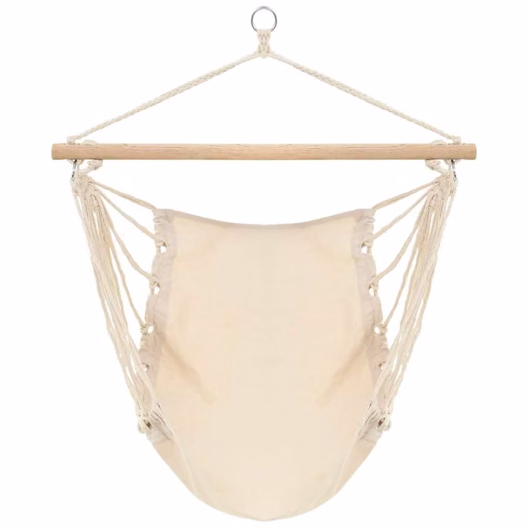 Columpio hamaca grande de tela blanca vidaXL para adultos con estructura de madera tratada y estilo boho para jardín o terraza