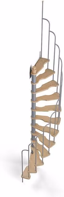 Escalera de caracol Kronos de Sogem en madera de haya, color gris y marrón, Diámetro: 120 cm, Altura de planta: 299 cm