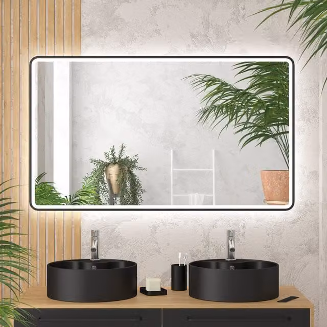 Espejo de baño rectangular AURLANE con iluminación LED y contorno negro, An/Al: 120 x 70 cm