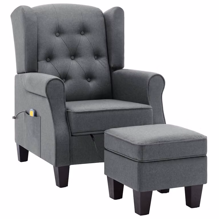 Sillón de masaje moderno vidaXL con reposapiés integrado en tela gris claro