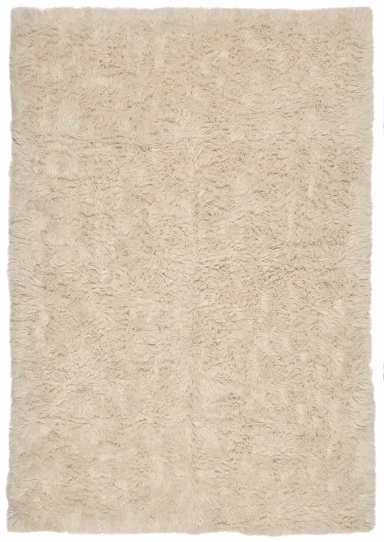Alfombra Flokati Theko de lana virgen tejida a mano, color beige, An/P: 90 x 60 cm