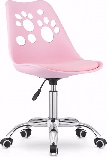 Silla de escritorio infantil Oskar rosa con diseño abstracto, altura regulable y base giratoria con ruedas