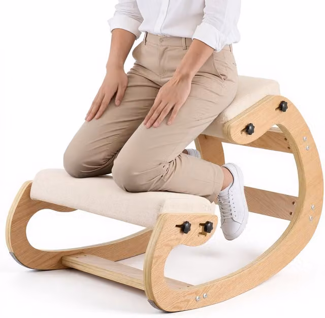 Silla ergonómica de rodillas Vevor con estructura de madera y cojines de espuma beige para hogar u oficina