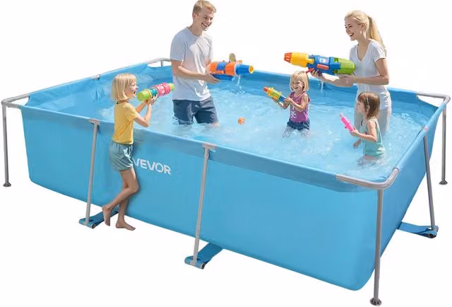 Piscina elevada rectangular Vevor con estructura de acero y PVC en color azul, capacidad de 3959 l, An/P/Al: 3 x 2 x 0,76 m