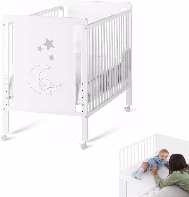 Cuna de colecho para bebé Indi de CoolDreams con estilo nórdico en madera de haya blanca y kit de fijación An/P/Al: 120 x 60 cm