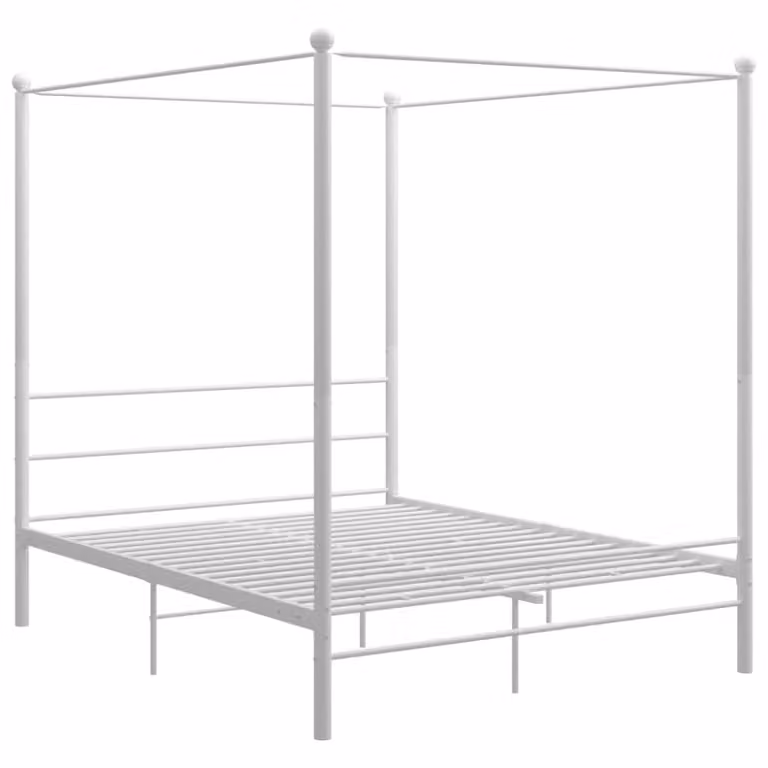 Cama matrimonial con dosel Maison Chic de metal en color blanco An/P/Al: 160 x 200 x 208 cm