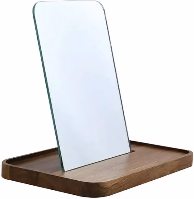 Espejo de mesa rectangular Alesia SPIRELLA con marco de madera en color marrón An/Al: 17,4 x 19 cm